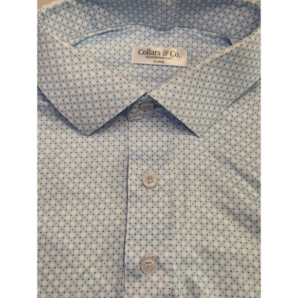 NWOT Collars & Co Featherweight Dress Collar Polo Shirt XL Ocean Key Blue Micro - Picture 5 of 7